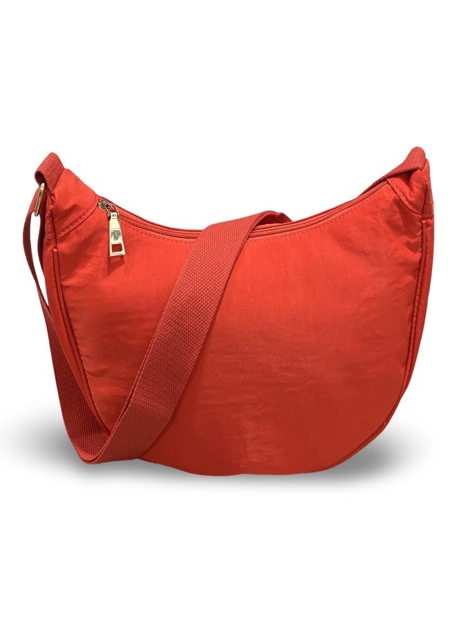 GLOSSY Halfmoon Nylon Crossbody Sling Bag, Orange colour, Spacious Main Compartment, Adjustable Strap, 33x19x10 cm, for Casual Office Travel use - Image 4